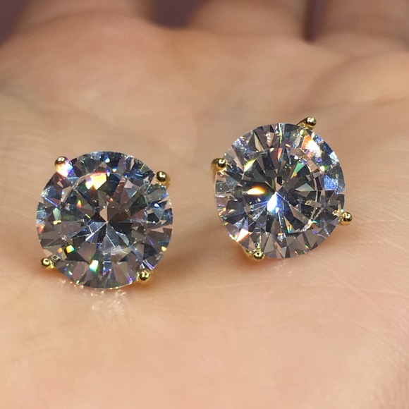 14k yellow gold 8 CT diamond stud earrings - Picture 4 of 13